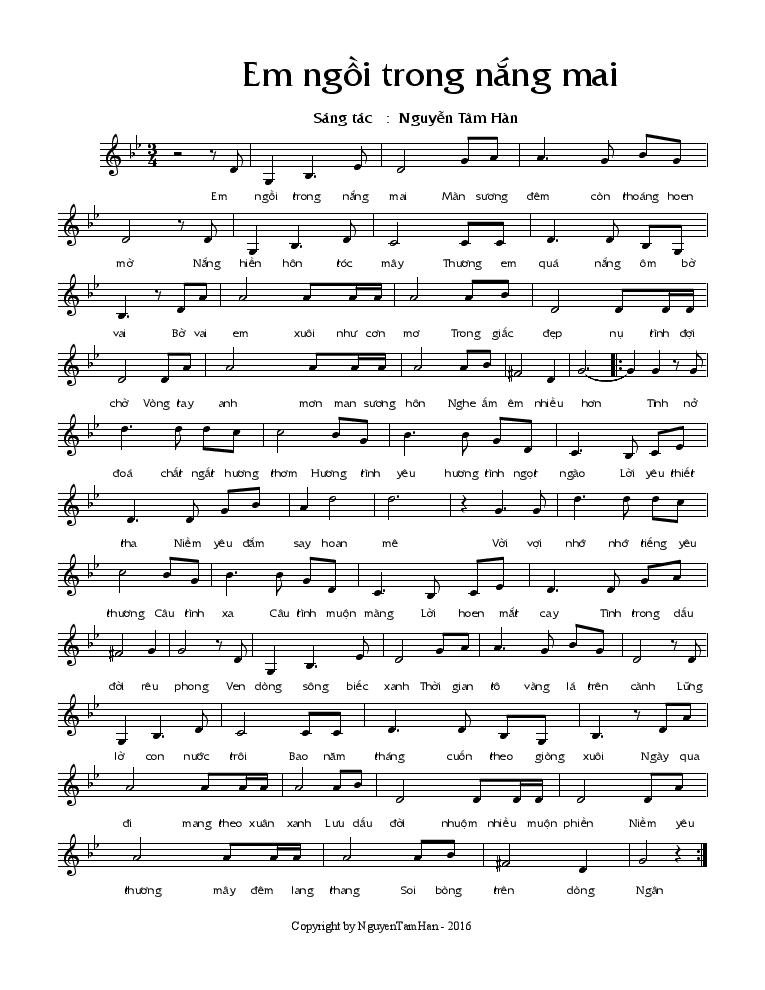 Sheet nhạc Em Ngồi Trong Nắng Mai